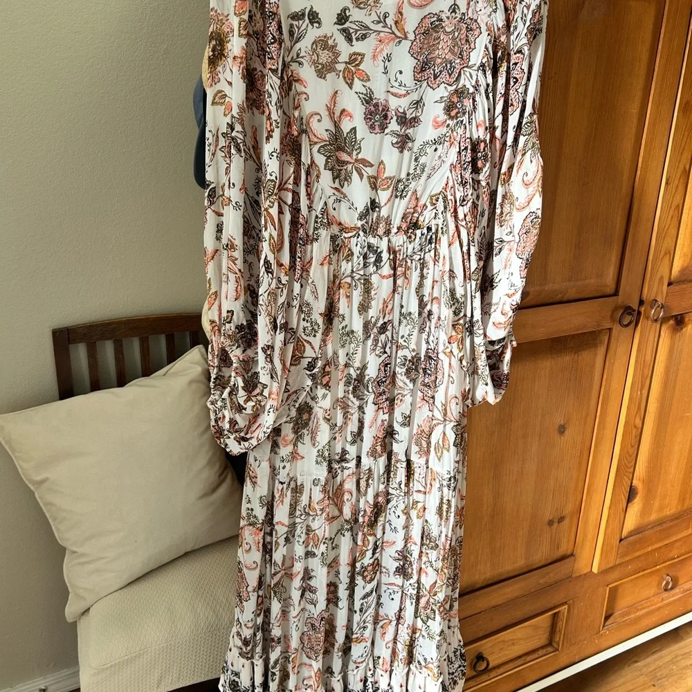 Floral Bohemian Maxi Dress - Cream and Brown - Picture 7 of 8